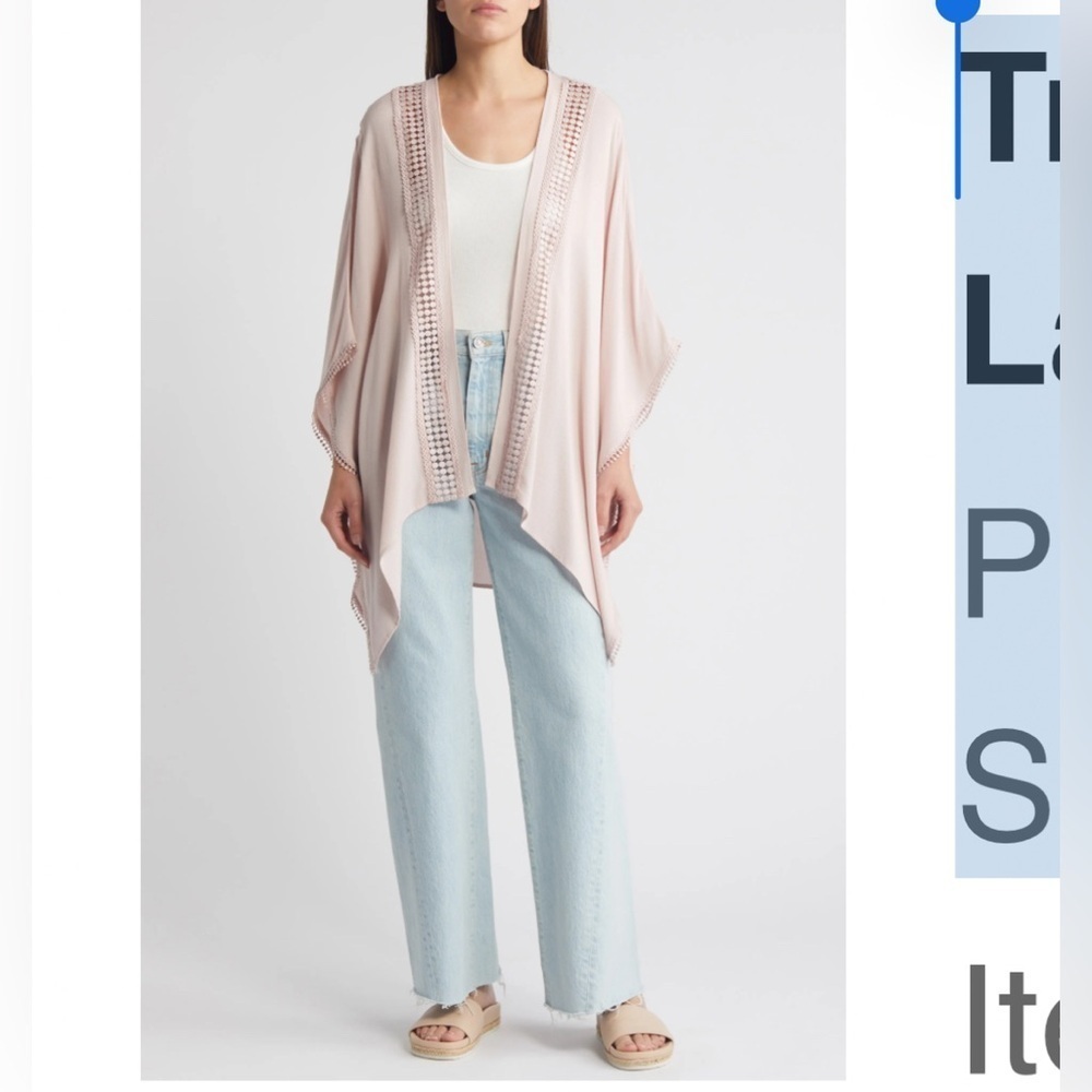 Treasure & Bond women’s kimono Lace Trim Ruana wrap coverup lightweight PINK